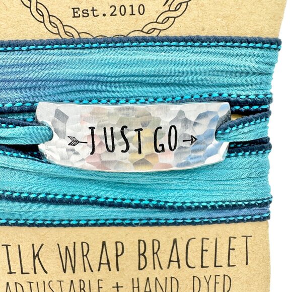 Silk Wrap Bracelet By Clair Ashley JUST GO Inscribed Pure Silk Ribbon - Picture 2 of 5